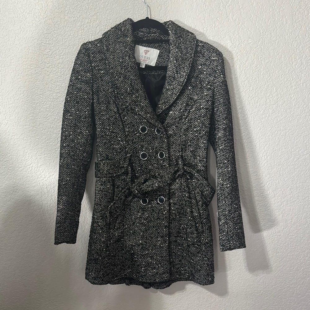 Guess Black and Gray Tweed Pea Coat